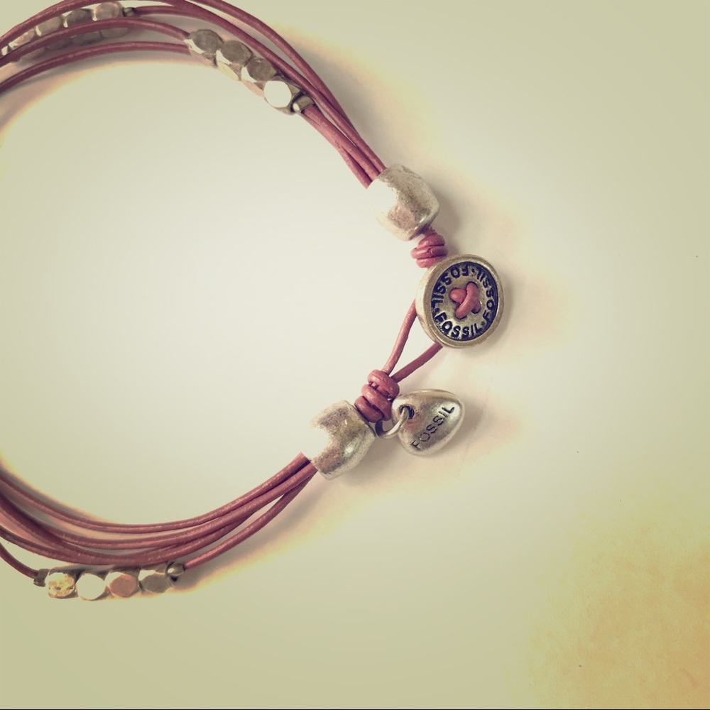 Leather and Silver Tone Fossil Bracelet